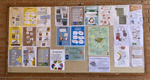 Tablón de anuncios de nuestro centro con algunos diseños impresos