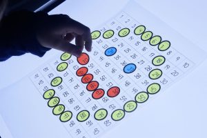Dibujo representación y asociación de números den la tabla del 100 en la mesa de luz